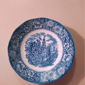 Liberty Blue Ironstone saucer of Historic Colonial Scenes Old North Church Circa. 1960s