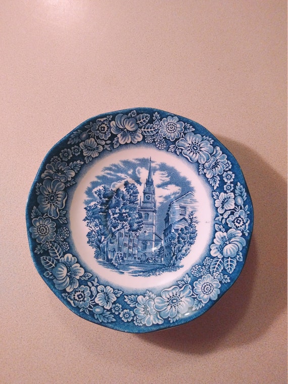 Liberty Blue Ironstone saucer of Historic Colonial Scenes Old North Church Circa. 1960s