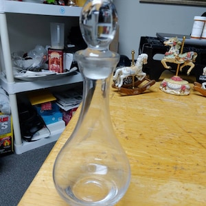 glass  wheel  cut CARAFE  with glass  stopper wine CORDIAL Circa. 1960s