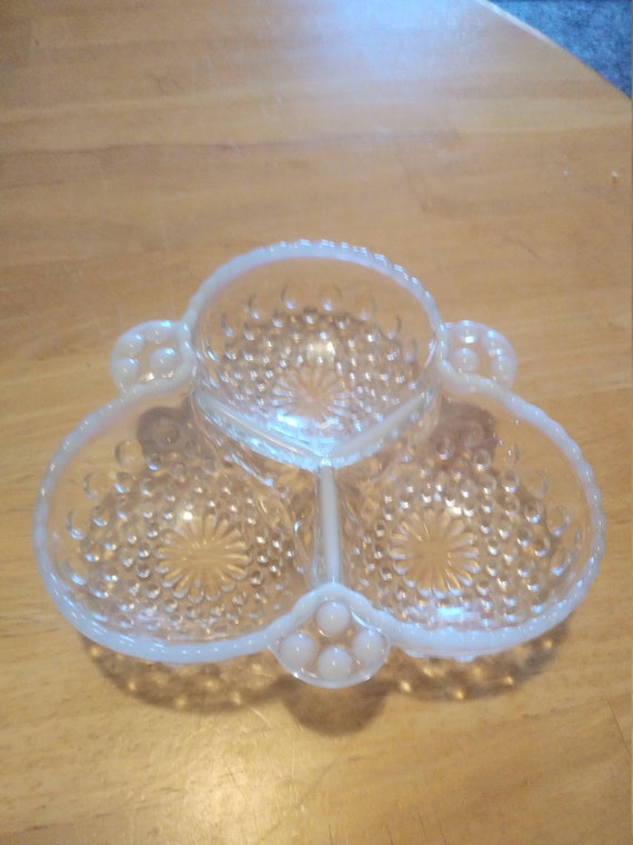 Anchor Hocking hobnail Moonstone olive or candy dish Circa. 1942-1946