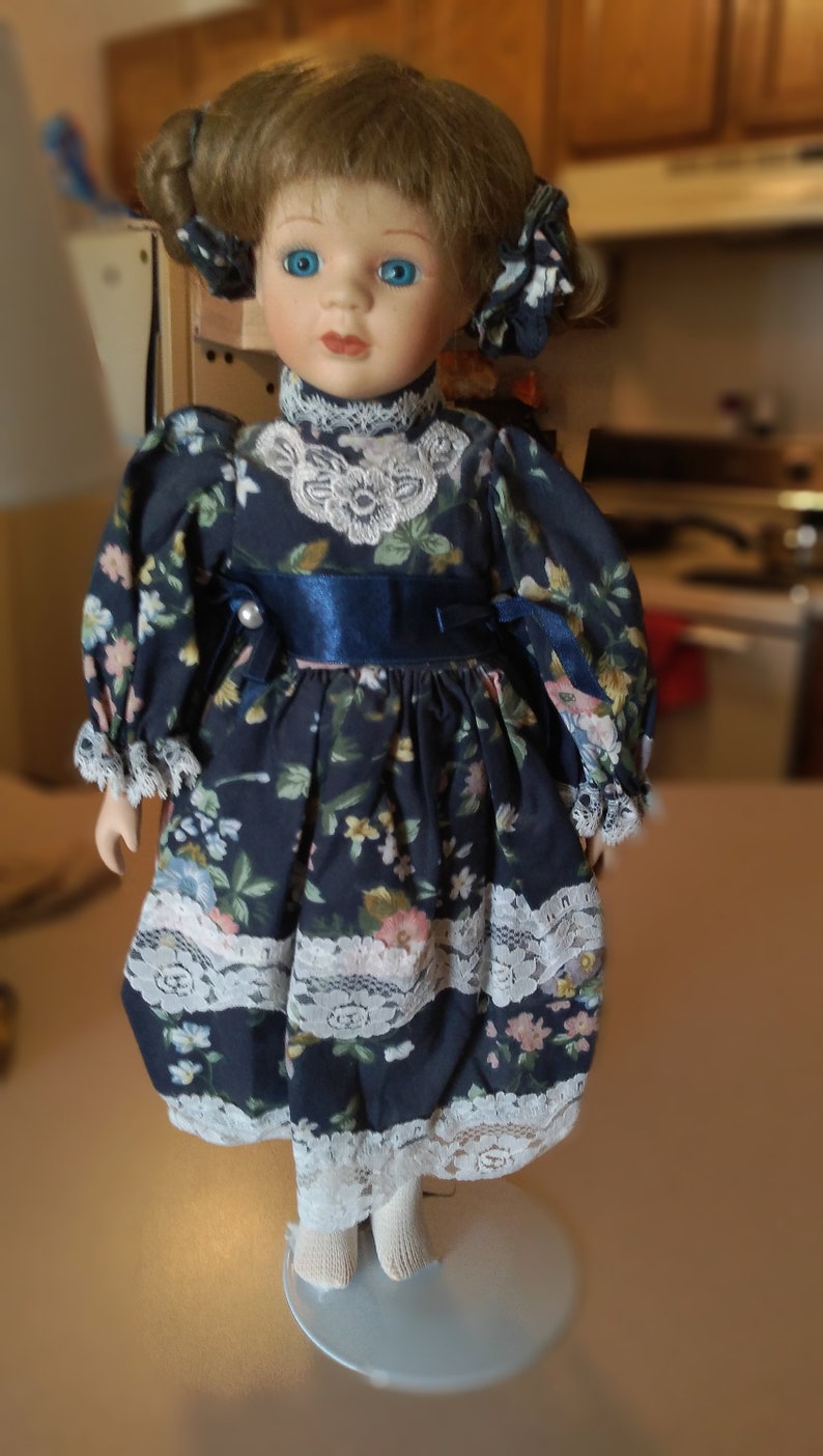 Porcelain Doll 26 In Blue Floral Dress With Corsett Circa Etsy