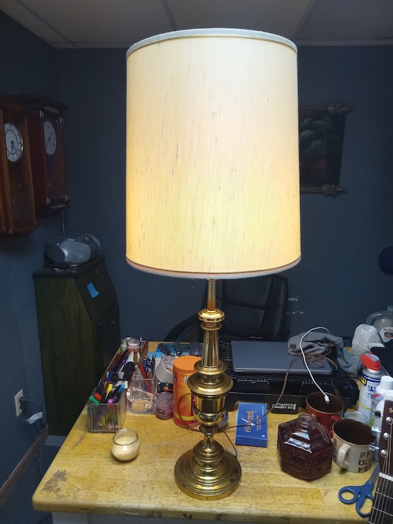 Large brass table lamp with shade Circa. 1960s
