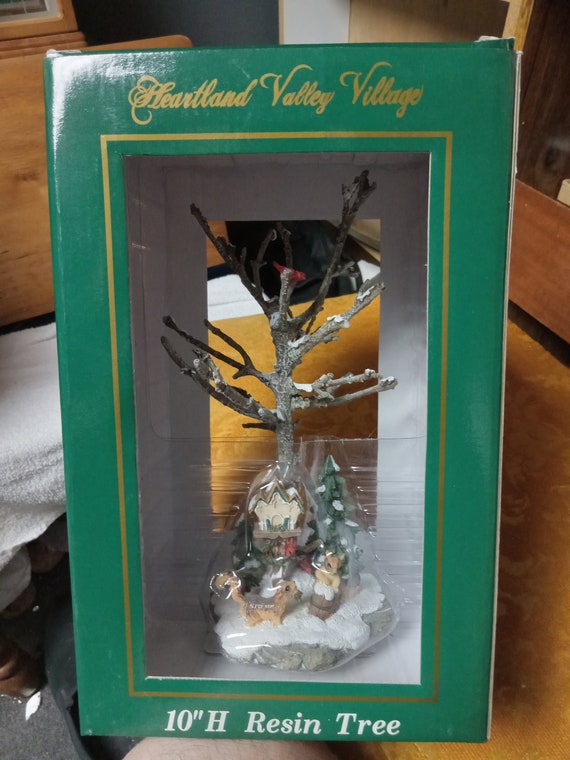 Tree display with squirrels, birds and bird house in box