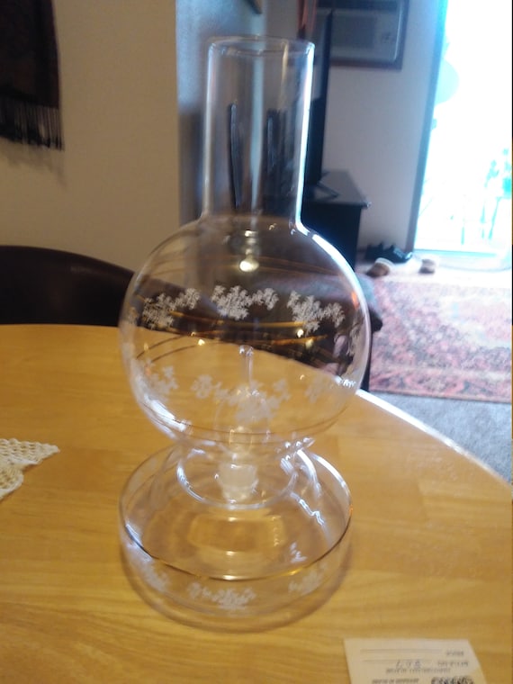 Westclair Artisians in Glass Oil Lamp Style #807 Circa.1970s Hand Blown with flowers and gold inlay.