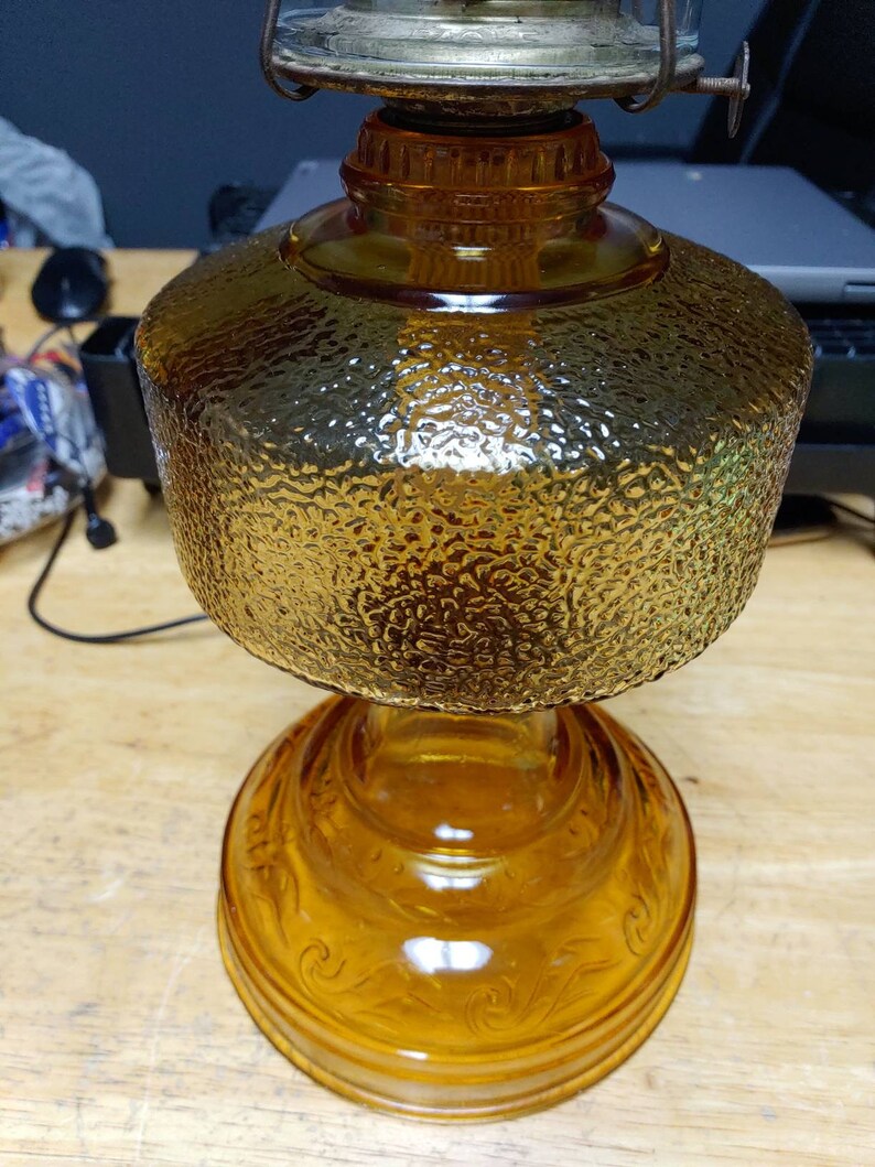 Amber Embossed Oil Lamp Eagle Burner With Chimney Circa. Etsy