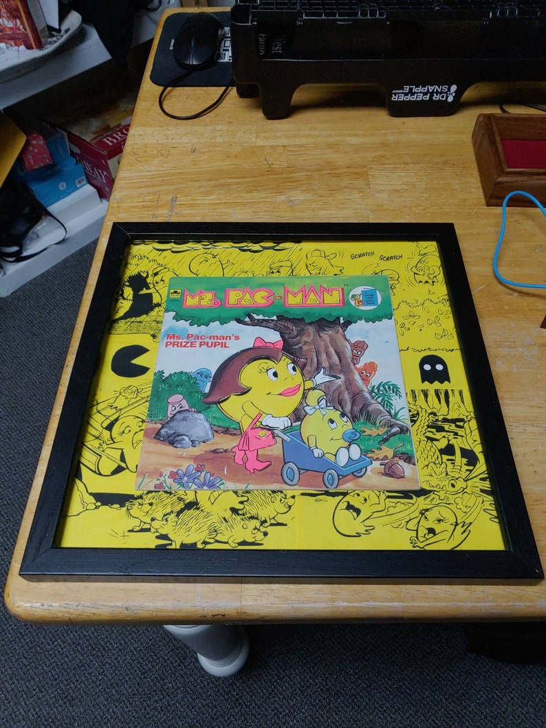 Ms PAC Man illustrated Golden Book Framed Circa. 1983 image 1