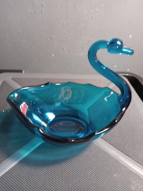 Cobalt Blue hand blown glass swan by viking creations.