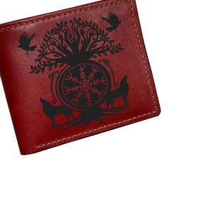 Billetera de cuero genuino de primera calidad con símbolo del círculo de la vida/billetera de cuero genuino hecha a mano/billetera personalizada única como regalo para él/billetera nueva de Navidad