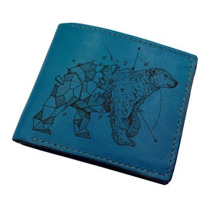 Cartera de cuero premium con diseño geométrico de oso polar, cartera de cuero genuino para hombre con diseño de depredador, cartera personalizada con diseño de animal salvaje para hombre, nueva cartera navideña