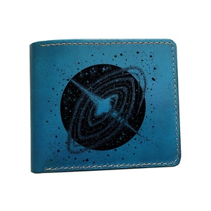 Portefeuille en cuir premium Galaxy Black Hole, portefeuille personnalisé pour homme astronomie, excellent cadeau Cosmos Explorer, nouveau portefeuille de Noël sur le thème de la NASA