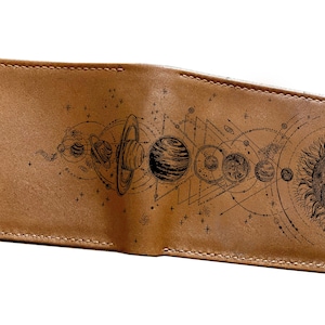 Galaxy Satelit benutzerdefinierte Lederbrieftasche, Astronomie, NASA Thema einzigartiges Geschenk für ihn, Weihnachten einzigartige neue Brieftasche für sie