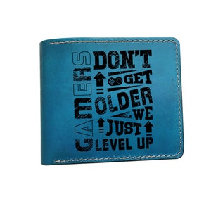 Cartera de cuero genuino para hombre Gamers Level Up/No te rindas, regalo divertido para él/Cartera premium para hombre Gamers Forever Together/Nueva cartera navideña