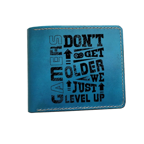 Level Up Gamers, RFID Blocking handmade genuine leather wallet/Never Give up/Husband gift/Boyfriend gift/Birthday gift/Christmas gift 201
