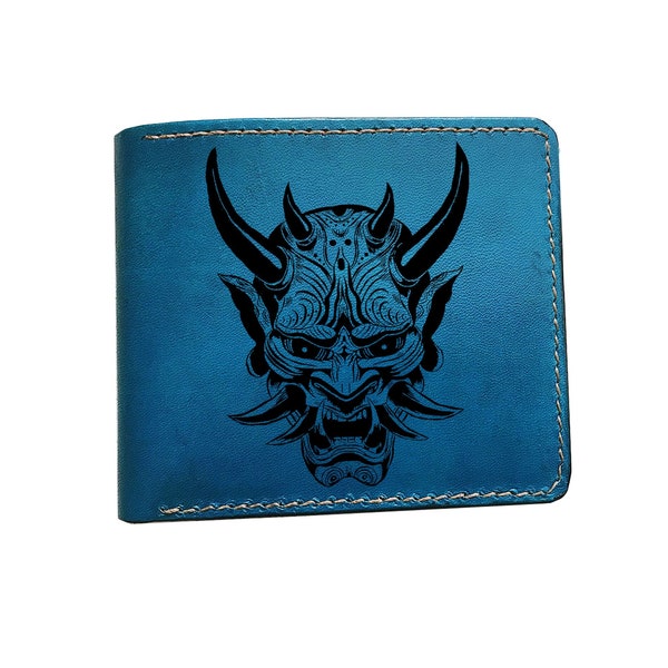 Hannya Mask Tattoo Custom leather wallet, Japanese theatre gift, Personalized gift for boyfriend, gift for husband, Christmas new wallet