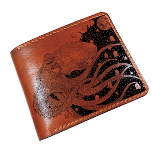 Octopus Genuine Leather wallet, Octopus Alien unique wallet, Personalized wallet, Octopus handmade wallet, Christmas custom wallet for him