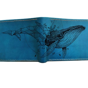 Geometrische Wal-echtes Leder Portemonnaie, unisex handgemachte Geldbörse, einzigartige Meerestiere Geschenk, personalisierte wilde Tier Weihnachtsbrieftasche Geschenk