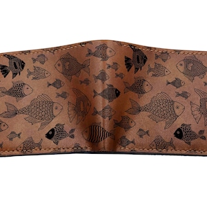 Fish Seamless Pattern Genuine leather wallet/premium fish and shell handmade wallet gift/Anniversary new wallet gift/Christmas new wallet