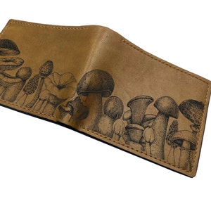 Carteira de couro premium com estampa fofa de floresta de cogumelos, carteira longa de couro personalizada, presente de cogumelo personalizado, ideia de presente de carteira de Natal
