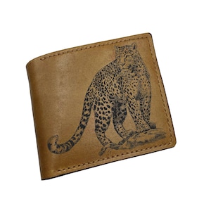 Cartera de piel de leopardo de primera calidad, regalo, arte de leopardo, cartera de piel de vaca auténtica para él, regalo hecho a mano con estampado de leopardo, nueva cartera navideña