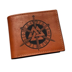 Portefeuille pour hommes en cuir premium Viking Ancient Circle, cadeau portefeuille personnalisé rune nordique celtique pour lui, cadeau portefeuille personnalisé de Noël
