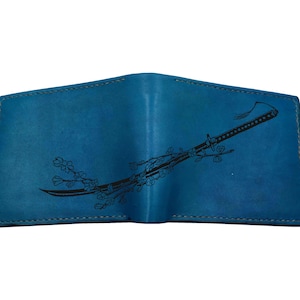 Cartera de cuero de primera calidad con forma de espada samurái, regalo de cartera para hombre personalizado, idea de regalo de cartera para hombre de Navidad con arte de armas japonesas, cartera para hombre con temática de asesinato