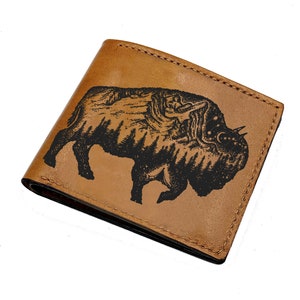 Bison Tattoo Genuine Leather wallet, premium vegtan leather wallet, Handmade hunting unique gift idea, Personalized gift for Christmas