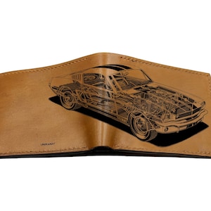Carteira Cutaway Mustang GT350/Carteira Mecânica Masculina/Carteira de couro feita à mão para carro/Carteira nova de Natal para ele/Carro dos sonhos presente de Natal