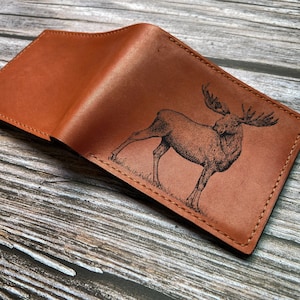 Portefeuille en cuir premium Fairy Deer Elk, cadeau de chasse en cuir véritable, portefeuille en cuir animal viking pour lui, cadeau de Noël nouveau portefeuille