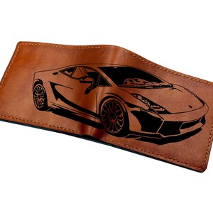 Cartera de cuero premium Lamborghini Gallardo/Cartera de cuero genuino para mecánicos de hombres/Regalo de cartera de cuero para Navidad para hombres/Idea de regalo de cartera para el auto de sus sueños