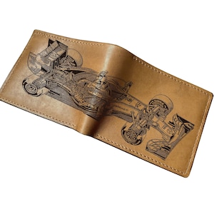 Portefeuille en cuir premium Formule 1 en coupe/portefeuille pour hommes en cuir véritable mécanique/nouveau cadeau portefeuille Formule 1, idée cadeau portefeuille de Noël en cuir