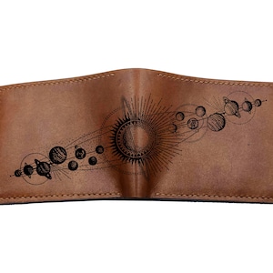 Sonnensystem Premium Lederbrieftasche, Planet echte Lederbrieftasche, NASA unter dem Motto einzigartige Lederaccessoires, cosmo Weihnachtsmann Portemonnaie Geschenk