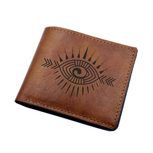 Cartera de cuero premium Eye of Horus, idea de regalo de cartera de cuero genuino con diseño de mal de ojo, regalo de cartera de cuero personalizado para él, cartera navideña para hombre