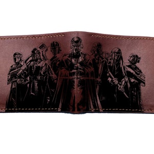 Cartera de cuero hecha a mano de Star Wars Knights of Ren, idea de regalo de billetera para hombre con diseño de fan art de Kylo Ren, The Dark Side, nueva billetera navideña para novio