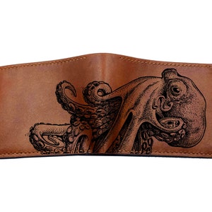 Cartera de cuero genuino con forma de pulpo, cartera exclusiva con forma de pulpo alienígena, regalo personalizado para hombre, cartera hecha a mano, cartera personalizada para hombre con temática navideña del océano