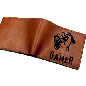 Regalo único para jugadores/billetera de cuero genuino hecha a mano para hombres/regalo para esposo que nunca se rinde/regalo para novio/regalo de cumpleaños/billetera navideña premium