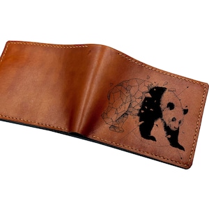 Cartera de piel auténtica con diseño geométrico de oso panda, cartera de piel de primera calidad con forma de animal, cartera personalizada hecha a mano con diseño de panda, nueva idea de regalo para Navidad