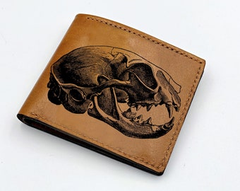 Custom Cowboy Skull Concho on a Brown Harness Leather Flip ID Bi-fold Wallet Proudly made in the USA. Custom Cowboy Skull Concho on a Brown Harness Leather Flip ID Bi-fold Wallet Proudly made in the USA.