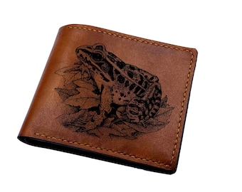 Frog in painting Genuine Leather wallet, Nocturnal Animal Handmade unique wallet, Personalized gift, Frog Tale, Christmas new wallet for him