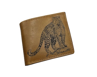 Leopard Print Leather Wallet: Handmade Cowhide Gift, Cheetah Design Trifold Bifold