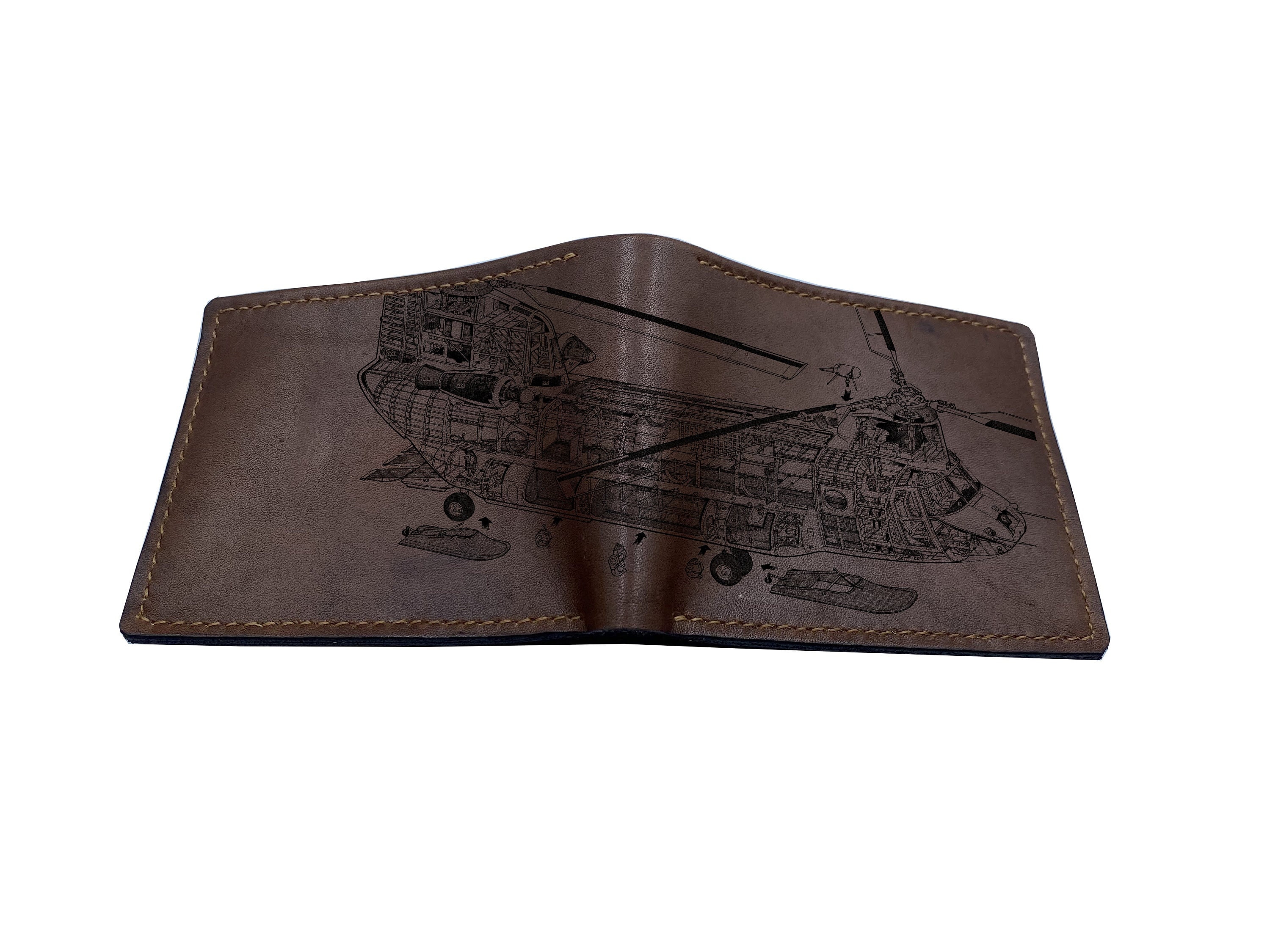 Cutaway Boeing CH47 Chinook premium leather wallet/Mechanic handmade wallet/Christmas new wallet gift idea for him/Anniversary wallet gift