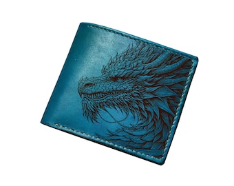 Handmade Leather Wallet: Oriental Dragon Head, Custom Engraving