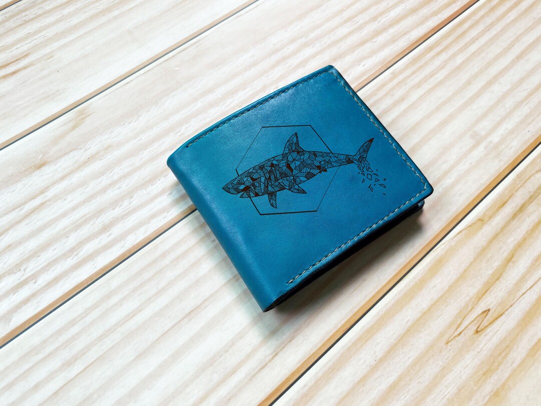 Geometric Shark in Mosaic Pattern Leather Wallet: Handmade Sea Predator ...
