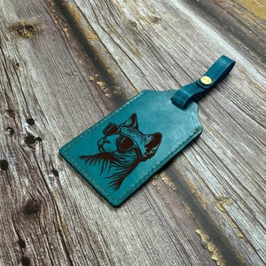 Etiqueta de equipaje de cuero de primera calidad con forma de gato Sphynx, regalo de viaje de cuero para mascotas, accesorios de viaje de cuero de primera calidad, accesorios de viaje de cuero para Navidad