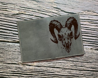 Black Goat Satan Skull Leather Wallet: Handmade Gothic themed Trifold Bifold Wallet