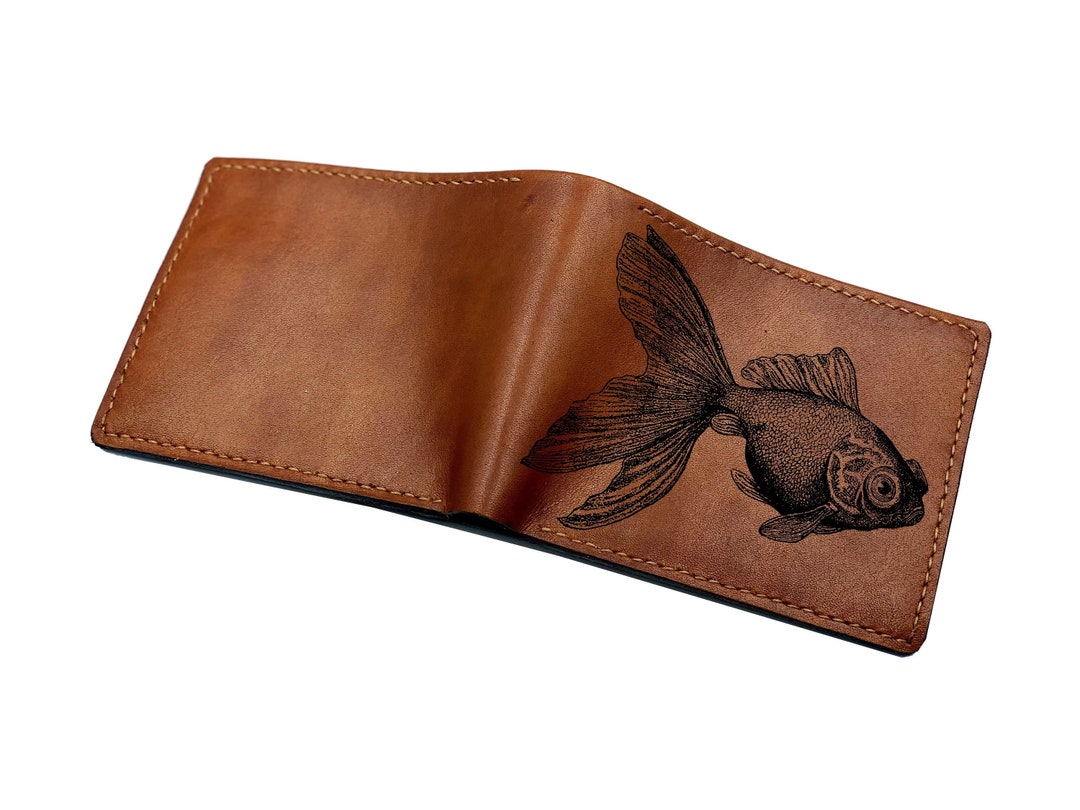 Goldfish Leather Wallet: Handmade Cowhide Trifold Wallet - Etsy