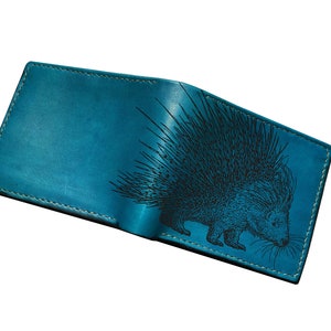 Bonita billetera de cuero genuino de erizo, billetera única hecha a mano inspirada en Sonic, billetera de hombre de puercoespín personalizada, billetera nueva navideña
