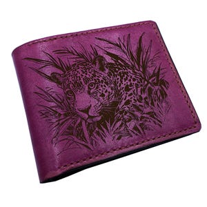 Cartera de piel de leopardo de primera calidad, regalo, arte de leopardo, cartera de piel de vaca auténtica para él, regalo de leopardo hecho a mano para hombre, cartera nueva para el Día del Padre