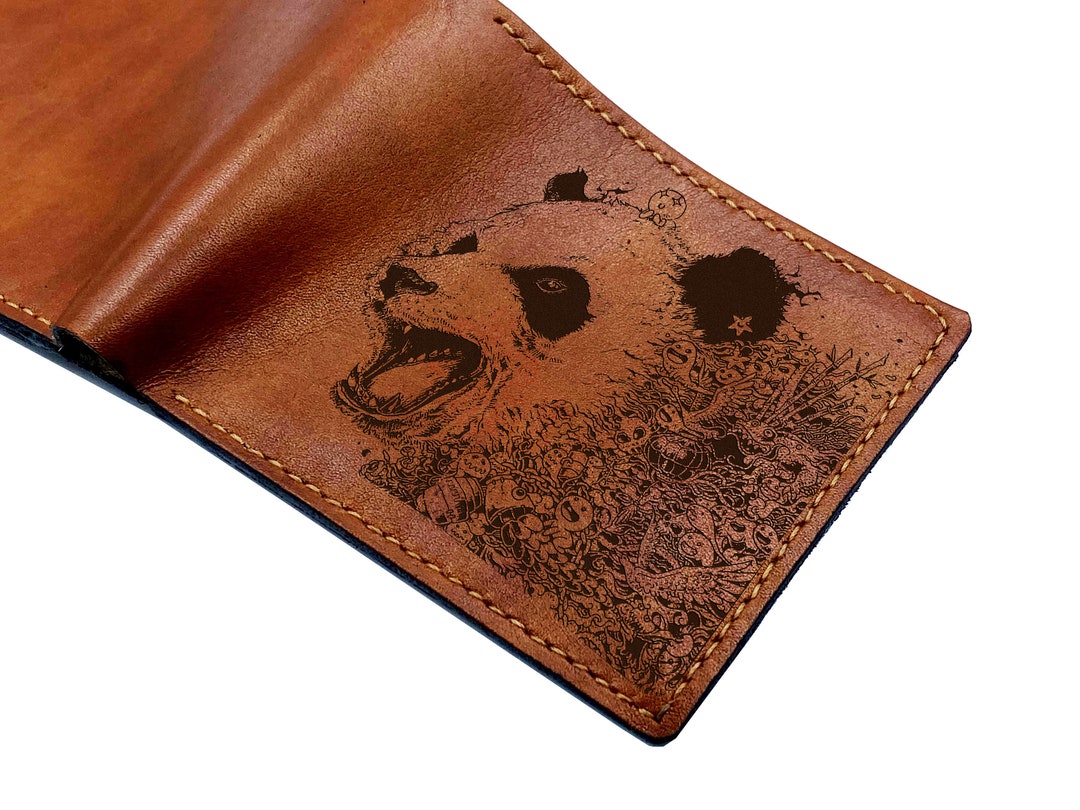 Genuine Leather Cute Panda Envelope Wallet Clutch - Italian Cowhide Card Holder