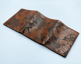 Koi Fish premium genuine leather wallet, Japanese Koi handmade wallet gift, Koi leather trifold wallet, Christmas men wallet, Koi money clip