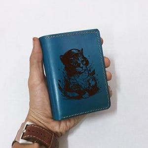 AI Cat with headphones premium leather wallet, Cute cat AI art, Christmas unisex leather wallet, Pet custom funny gift, patina dying wallet
